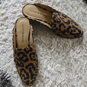 Lucky Brand • Animal Print Mules in Black and Tan
